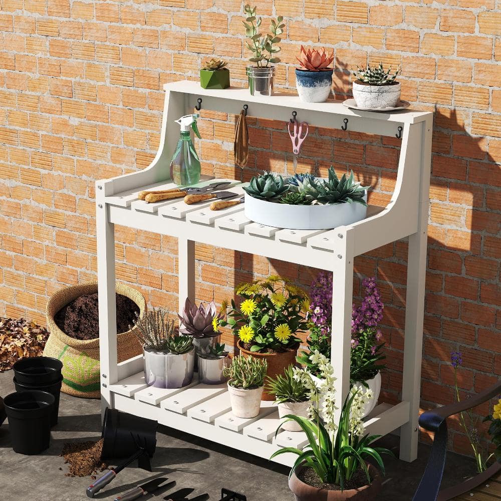 17.3 in. W x 37.3 in.L x 43.3 in. H White HDPE Garden Potting Benches with Storage for Patio, Backyard, Garden price history on PriceWatchPro