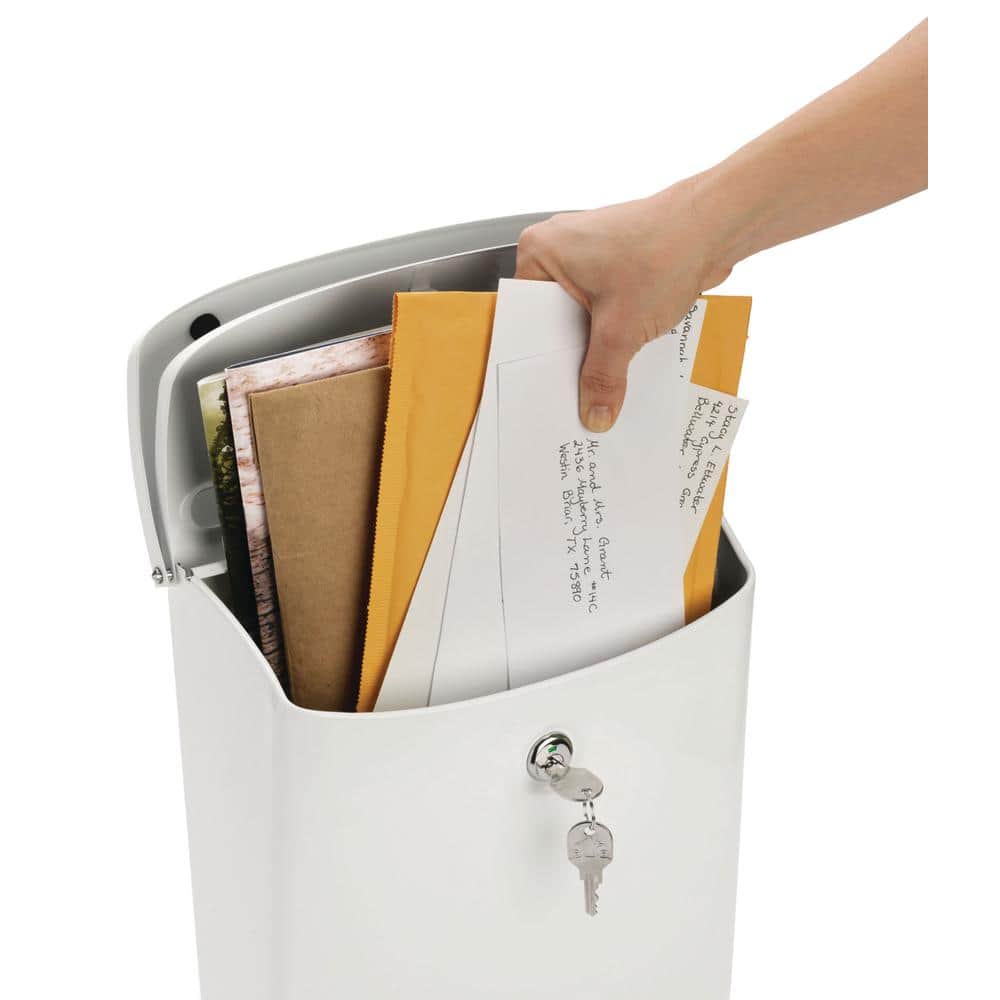 White Steel Locking Wall Mount Mailbox with Keys