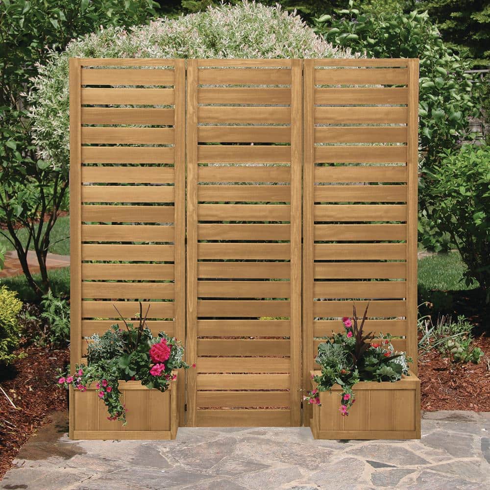 Natural Cedar Folding Privacy Screen with Planters