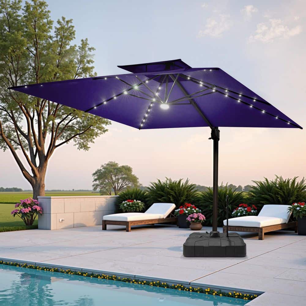 11.5 ft. x 9 ft. Rectangular Solar LED Lighted 360° Rotation Cantilever Patio Umbrella in Navy Blue with 300 lbs. Base price history on PriceWatchPro