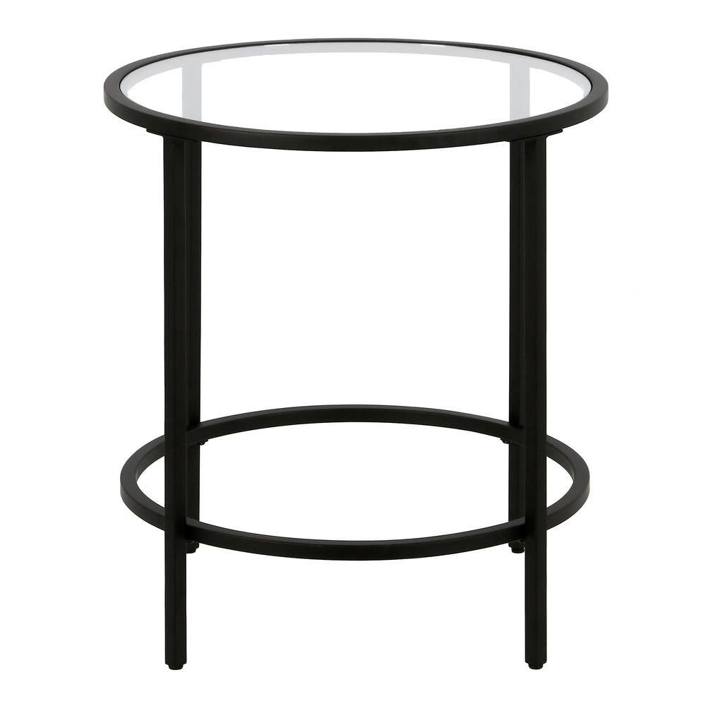 Modern Round Black Metal Side Table with Tempered Glass Top