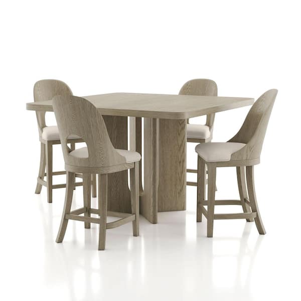Hairin 5-Piece Rectangular White Oak Wood Top Counter Height Dining Room Set with Wire Brush and Padded Seat (Seats-4)