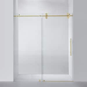 Villena 68 in. W x 78 in. H Single Sliding Frameless Shower Door in Brushed Gold with Clear Glass