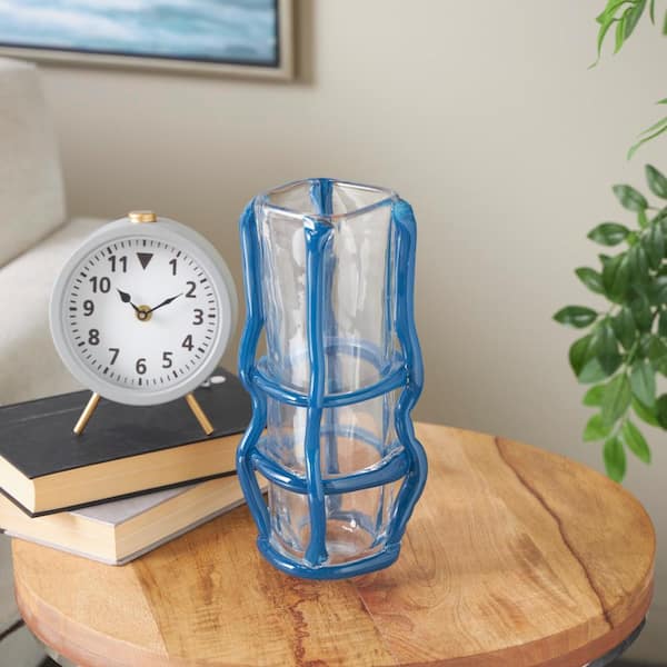 Litton Lane Blue Handmade Tall Recycled Glass Decorative Vase with Blue Glass Framing