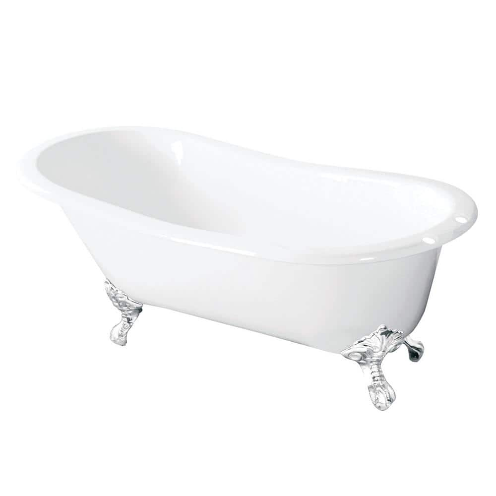 Aqua Eden 54 in. Cast Iron Slipper Clawfoot Bathtub in White with 7 in ...