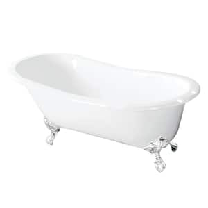 54 in. Cast Iron Slipper Clawfoot Bathtub in White with 7 in. Deck Holes, Feet in White
