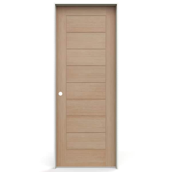 30 in. x 80 in. 8 Panel Groove Right-Handed Solid Core Clear Finish White Oak Wood Single Prehung Interior Door