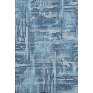 Mayfield Premium Machine Washable Abstract AMF2015 Denim 9 ft. x 12 ft. Area Rug