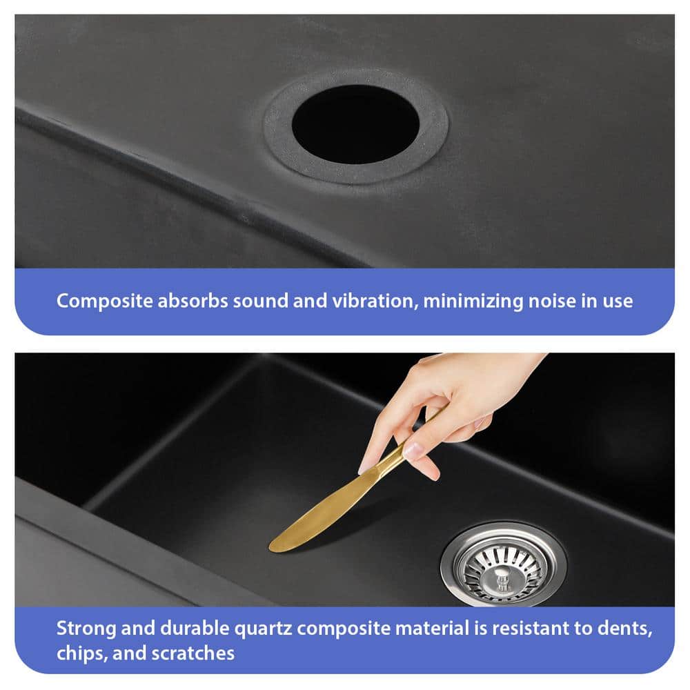33" Matte Black Granite Composite Single Bowl Kitchen Sink with Pull Down Faucet