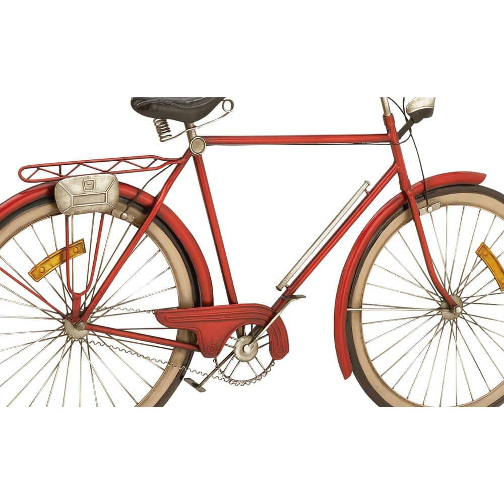 Red and Chrome Metal Bicycle Wall Sculpture with Seat