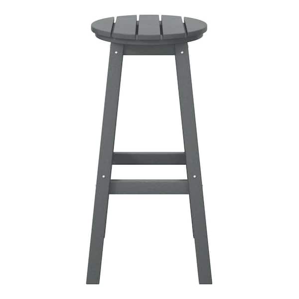 Laguna 29 in. HDPE Plastic All Weather Backless Round Seat Bar Height Outdoor Bar Stool in, Gray