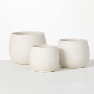 6 in., 5 in. & 4.5 in. White Two-Tone Speckled Round Ceramic Planters (Set of 3)