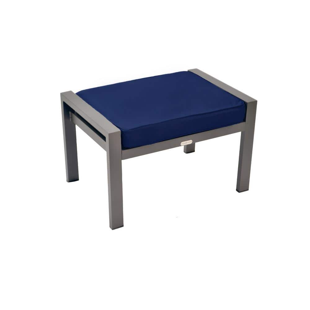 Lakeview Modern Aluminum Outdoor Patio Ottoman with Weather-Resistant Navy 