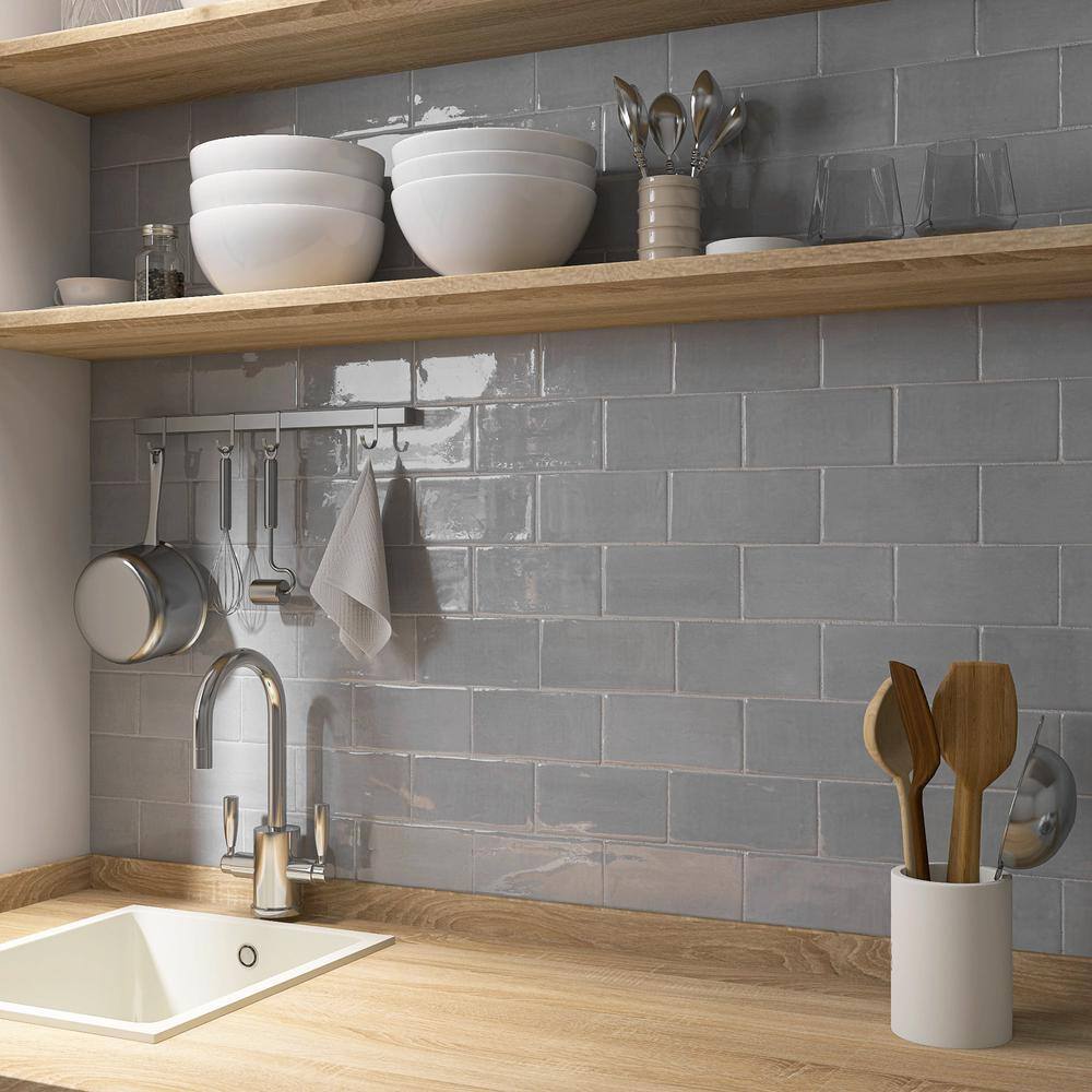 Ceniza Gray Polished Ceramic Subway Wall Tile 2.95" x 5.9"