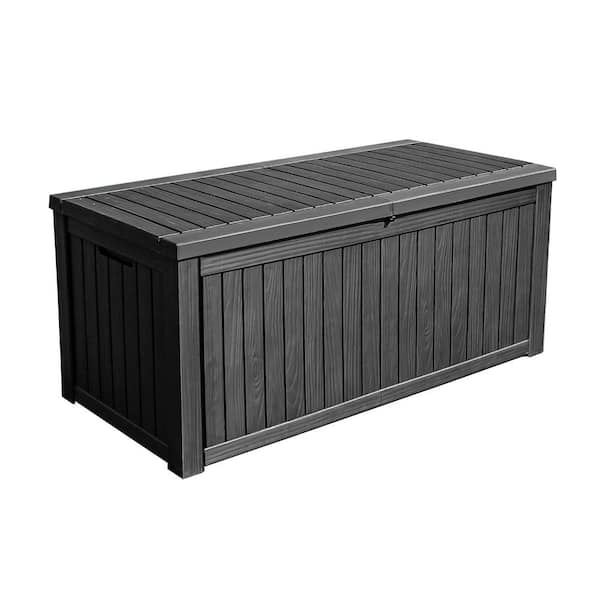Unbranded 150 Gal. Large Black Waterproof Resin Deck Box with Divider, Lockable