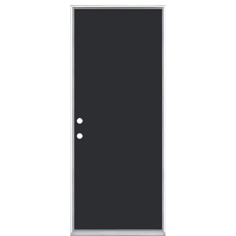 32 in. x 80 in. Flush Right-Hand Inswing Jet Black Painted Steel Prehung Front Exterior Door No Brickmold in Vinyl Frame price history on PriceWatchPro