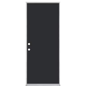 32 in. x 80 in. Flush Right-Hand Inswing Jet Black Painted Steel Prehung Front Exterior Door No Brickmold in Vinyl Frame
