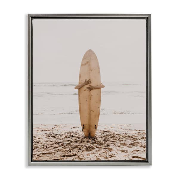 Stupell Industries Surf Ready Board by LSR Design Studio Gray Floater Frame Sports Graphic Art Print 21 in. x 17 in.