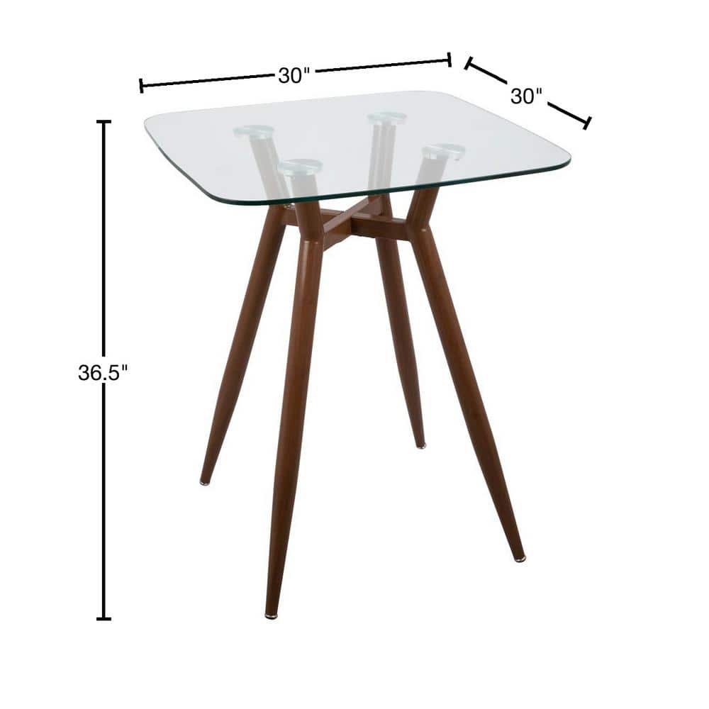 Clara Contemporary 30'' Square Glass Counter Table - Walnut Finish
