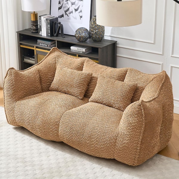 73 in. Modern Coffee Chenille Polyester Soft Bean Bag Chair with 2 Pillows