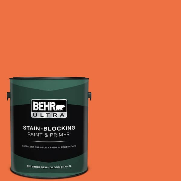 BEHR ULTRA 1 gal. #210B-6 Aurora Orange Semi-Gloss Enamel Exterior Paint & Primer