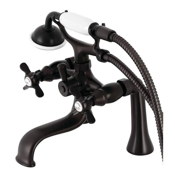 Kingston Brass Essex 3-Handle Deck-Mount Clawfoot Tub Faucets with Handshower in Oil Rubbed Bronze