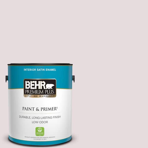 BEHR PREMIUM PLUS 1 gal. #100E-1 Coquette Satin Enamel Low Odor Interior Paint & Primer
