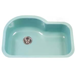 Houzer Porcela 31 in. Mint Porcelain Enamel Steel Undermount Single Bowl Kitchen Sink - PCH-3700 MT