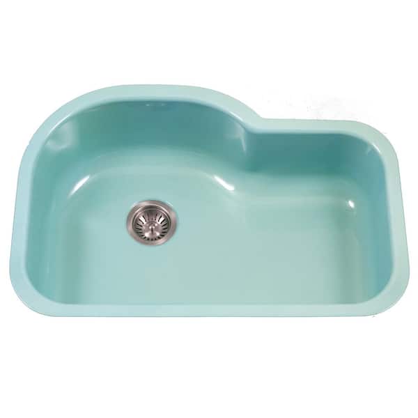 HOUZER Houzer Porcela 31 in. Mint Porcelain Enamel Steel Undermount Single Bowl Kitchen Sink - PCH-3700 MT