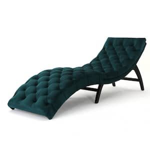Garret Teal Tufted New Velvet Curved Chaise Lounge
