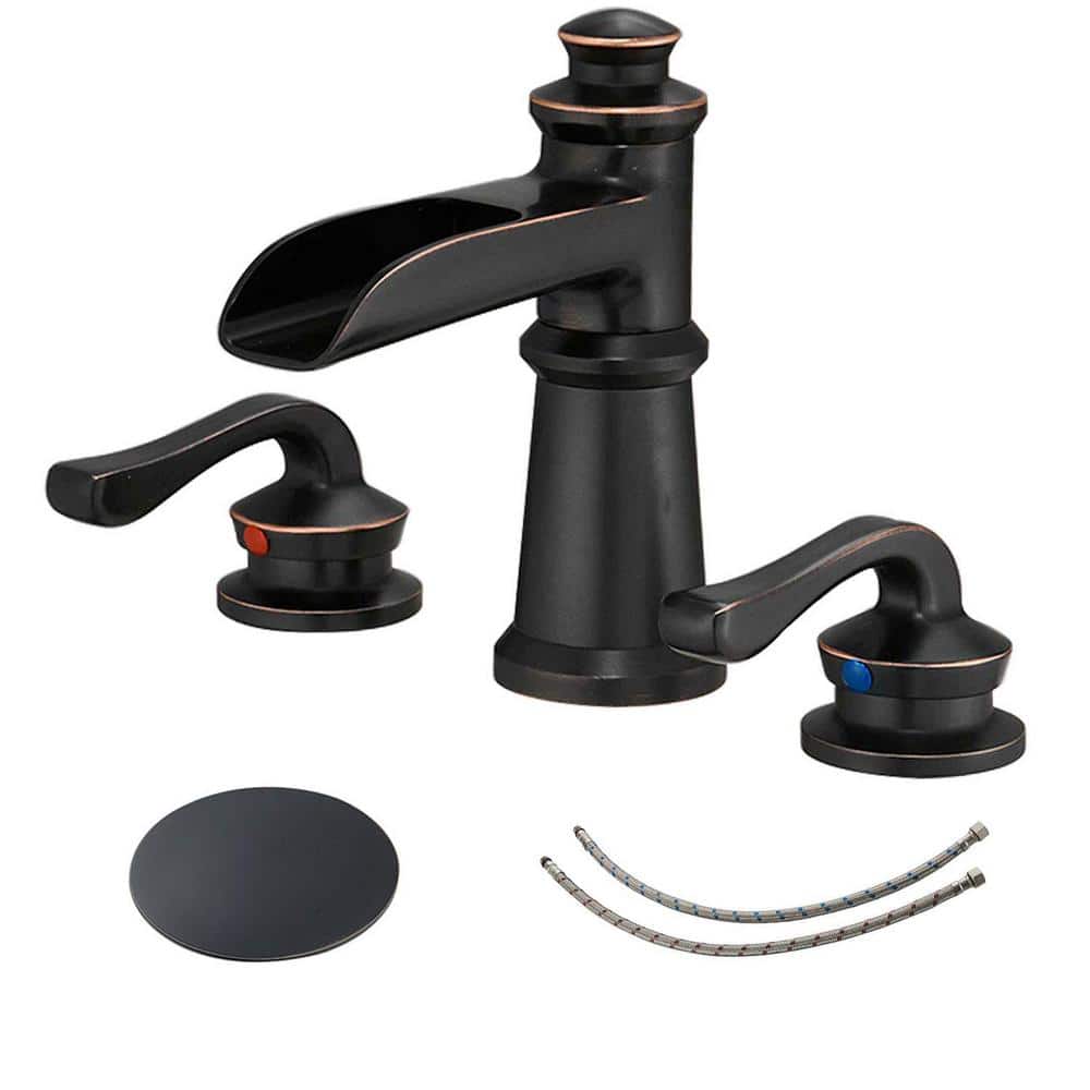 8 in. Waterfall Widespread 2-Handle Bathroom Faucet With Pop-up Drain Assembly in Oil Rubbed Bronze -  BWE, A-96560-ORB-S-2