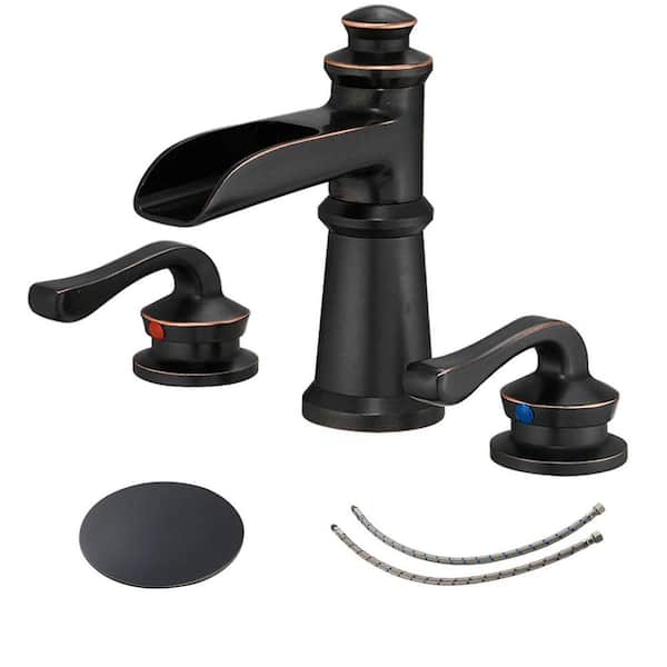 BWE 8 in. Waterfall Widespread 2-Handle Bathroom Faucet With Pop-up Drain Assembly in Oil Rubbed Bronze