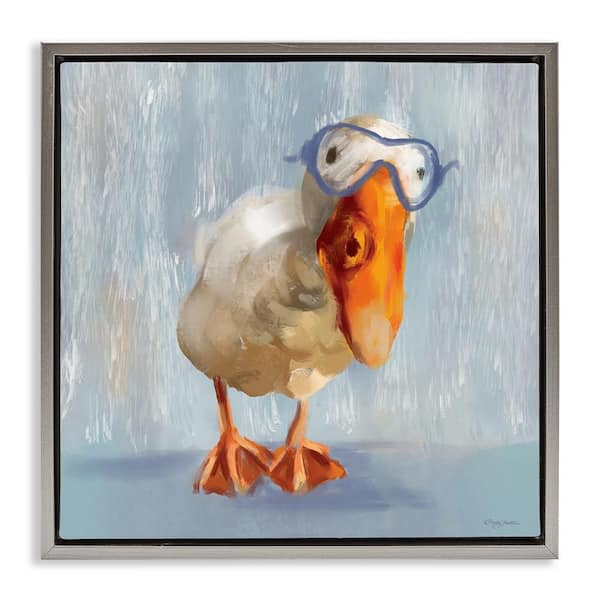 Stupell Industries Goose with Scooba Mask by Molly Mattin Gray Floater Frame Animal Graphic Art Print 25 in. x 25 in.