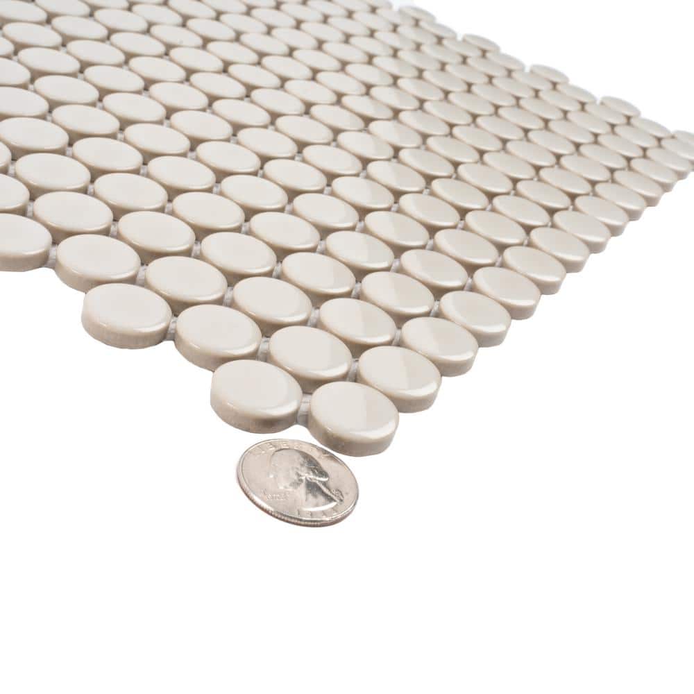 Portland Gray Glossy Porcelain Penny Round Mosaic Tile