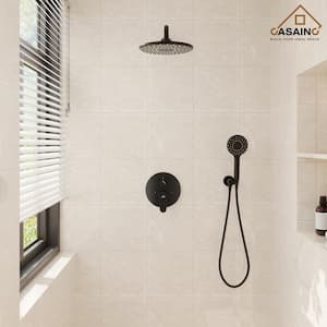1-Spray Patterns 10 in. Wall Mount Shower System with Handheld Shower Head in Matte Black (Valve Included)