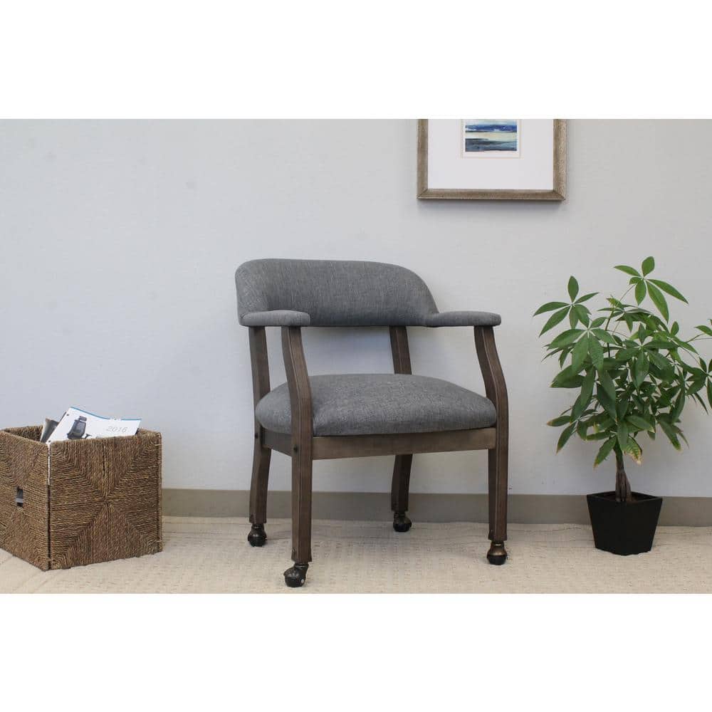 Refined Rustic Slate Gray Linen Captain's Desk Chair with Casters