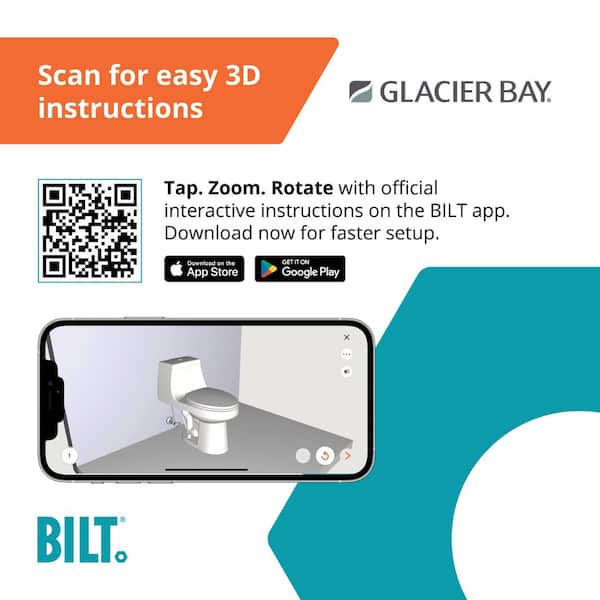 Glacier Bay - 12 inch Rough In One-Piece 1.1 GPF Dual Flush Elongated Toilet in White Seat Included