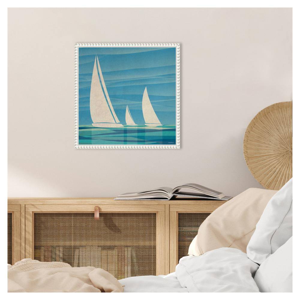 Teal Nautical Sailboat Canvas Print with Beaded Frame