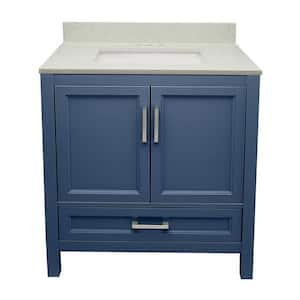 Nevado 31 in. W x 22 in. D x 36 in. H Single Sink Bath Vanity in Navy Blue with Galaxy White Qt. Top Single Hole