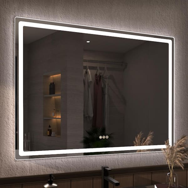 Niveous 48 in. W x 36 in. H Rectangular with Rounded Corners Frameless LED Wall Bathroom Vanity Mirror