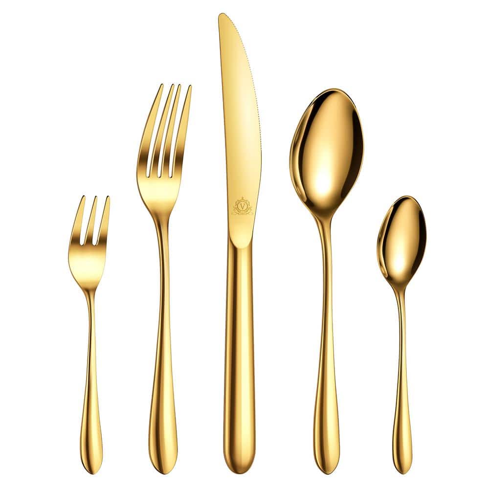Velaze 30-Piece 18/8 Rose Gold Flatware Set Stainless Steel Eating