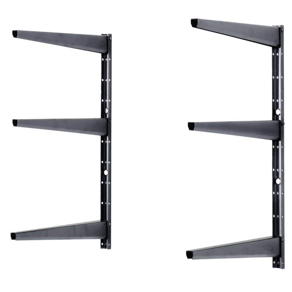 Adjustable Black Steel 3-Tier Floating Wall Shelf Brackets