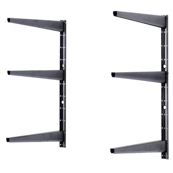 1.5 in. W 12 in. D x 21 in. H Black Heavy Duty Wall Rack, Holds 480 lbs., Adjustable 3-Tier Steel Garage Wall Shelf