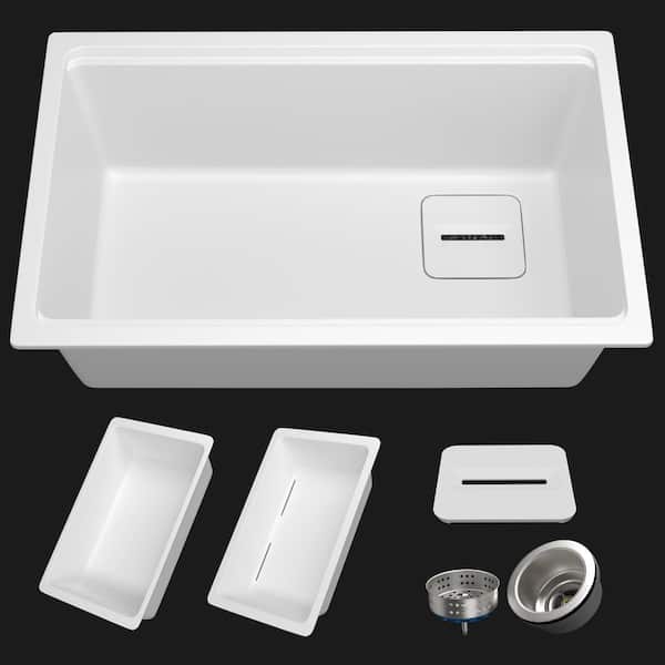 Zeafive All-in-One 33 in. Drop-In/Undermount Single Bowl Matte White Granite Composite Kitchen Workstation Sink with Accessory