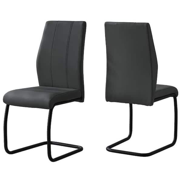 HomeRoots Jasmine Grey, Black Faux Leather Cushioned Parsons Chair Set of 2