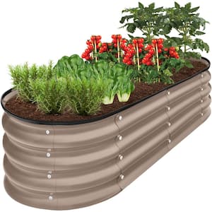 4 ft. x 2 ft. x 1 ft. Taupe Oval Steel Raised Garden Bed Planter Box for Vegetables, Flowers, Herbs