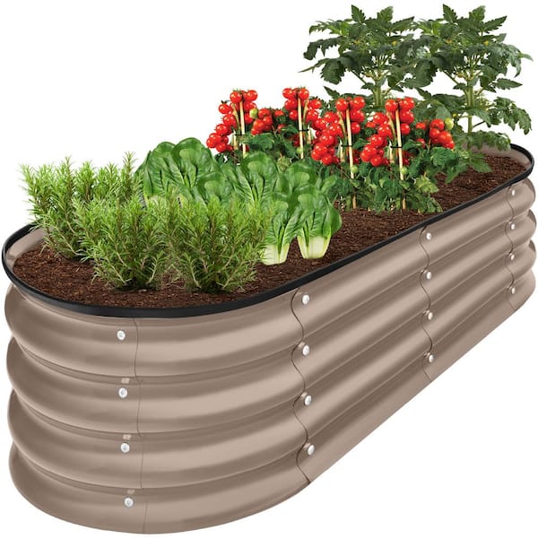 Best Choice Products 4 ft. x 2 ft. x 1 ft. Taupe Oval Steel Raised Garden Bed Planter Box for Vegetables, Flowers, Herbs
