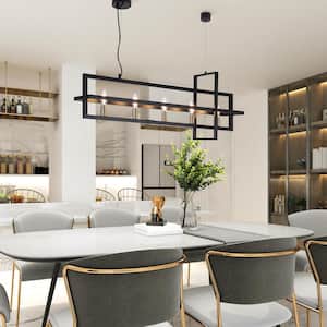 Modern 36.7 in. 5-Light Black Chandelier Rectangle Kitchen Island Light with Brass Gold Socket Base for Dining Room