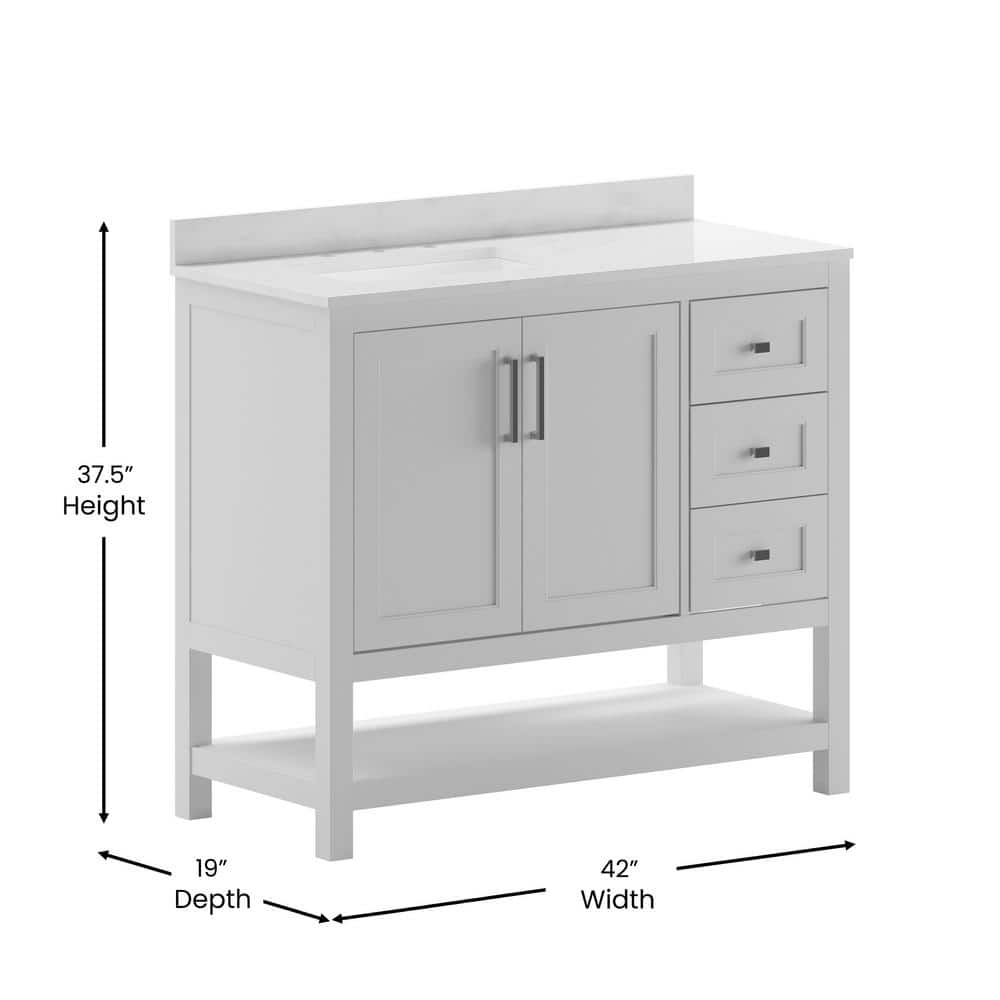 Vivien 42" White Composite Bathroom Vanity with Carrara Marble Top