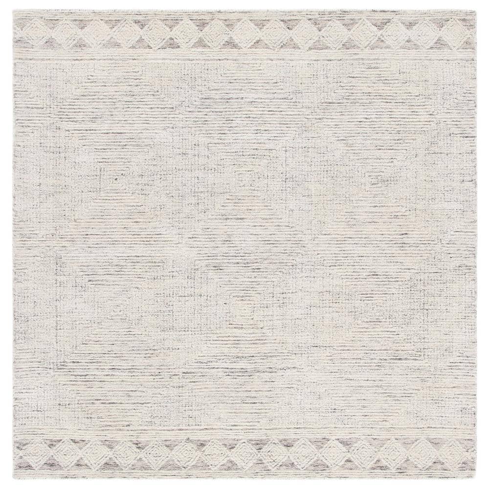 Gray Abstract Hand Tufted Wool Square Area Rug